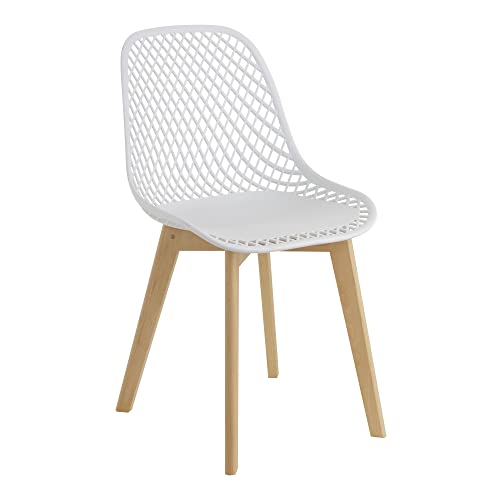 Baroni Home Moderner Stuhl mit Holzbeinen, ergonomischer Bürostuhl mit geschnitzter Textur, Esszimmerstuhl max. 130 kg, 48x43x84 cm, Weiß, 1 Stück von Baroni Home