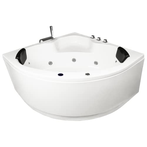 Basera® BASIC Indoor Eck-Whirlpool Badewanne Maui 130 x 130 cm mit 13 Massagedüsen, Wasserfall, LED-Ambiente von Basera