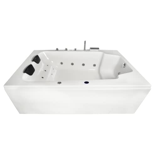 Basera® BASIC Indoor Whirlpool Badewanne XXL Milos 190 x 120 cm für 2 Personen mit 16 Massagedüsen, Wasserfall, LED-Ambiente von Basera