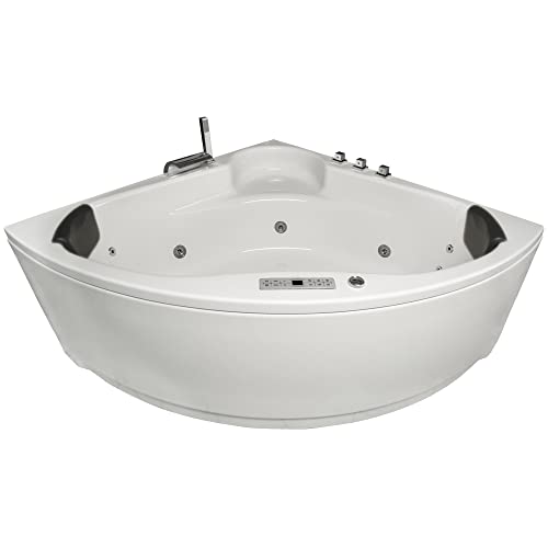 Basera® Classic Indoor Eck-Whirlpool Badewanne Futuna mit 21 Massagedüsen, Wasserfall, LED-Ambiente, Touchpanel, Bluetooth und Radio von Basera