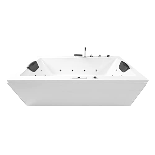 Basera® Classic Indoor Whirlpool Badewanne Naxos mit 24 Massagedüsen, Wasserfall, LED-Ambiente, Touchpanel, Bluetooth und Radio (140 x 75 x 62 cm) von Basera