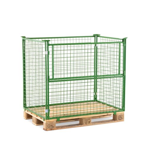 HEMMDAL Palettenaufsatz mit Klappe | 800 kg Tragkraft | HxBxT 100 x 120 x 80 cm | Euro-Paletten | Maschenweite 5 x 5 cm | Gitteraufsatzrahmen aus Stahl | stapelbar | Steckkonstruktion | Made in EU von HEMMDAL