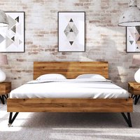 Doppelbett aus Wildeiche Massivholz und Stahl Loft Design von Basilicana