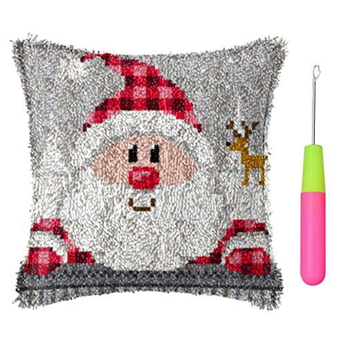 Basketballkorb Knüpfteppich Zum Selber Knüpfen Erwachsene, 43cm Weihnachten Knüpfkissen Herstellung Kits, Kissenbezug Knüpfset mit Häkelnadel (Color : Santa) von Basketballkorb