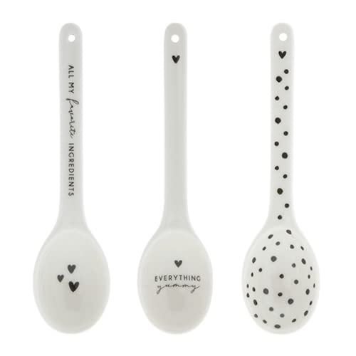 Löffel Set Hearts - yummy & Dots 3tlg. verschiedene Motive Keramik weiss L16cm BC Spoon Küche gedeckter Tisch Dosierlöffel von Bastion Collections
