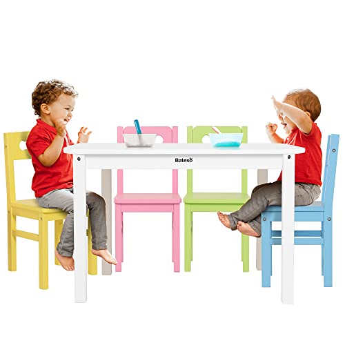 Bateso Kindertisch und 4 Stühle aus Holz für Kinder im Alter von 3–8 Jahren, Kleinkindertisch zum Basteln, Essen, Lernen, Aktivitäten von Bateso