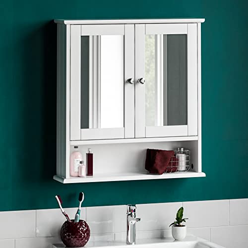 Bath Vida Badezimmer-Spiegelschrank, 2 Türen, Wandmontage, Aufbewahrungseinheit mit Ablagefach, Holz, weiß von Bath Vida