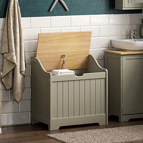 Home Discount Bath Vida Priano Badezimmer-Wäscheschrank, Aufbewahrungsschrank, Holzkorb, grau, Grey Bathroom Laundry Cabinet von Bath Vida