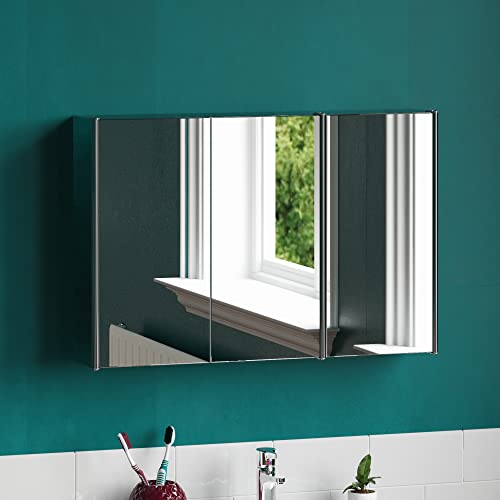 Bath Vida Designs Tiano Badezimmerschrank, dreifacher Spiegel, Wandmontage, moderner Aufbewahrungsschrank aus Edelstahl, Silber von Bath Vida