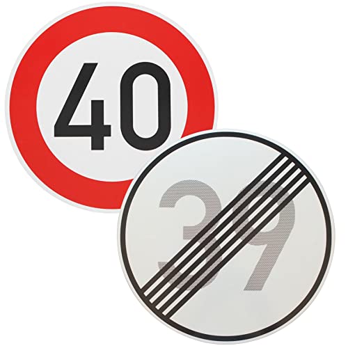 Original 2 x Verkehrszeichen Nr. 282 Ende 39 km/h und Nr. 274-40 40 km/h zum 40 Geburtstag Geschenk Verkehrsschild Geburtstagsschild RA1 Straßenschild von BauSupermarkt24