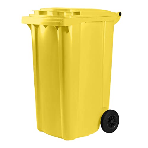 Bauer Mülltonne mit 2 Rädern und Deckel, Müllgroßbehälter, Abfalltonne, Mülleimer, Volumen: 240 Liter, Farbe: Gelb, Größe: 1092 x 578 x 734 mm von Bauer