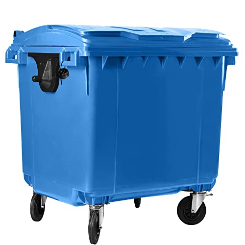 Bauer Müllcontainer mit 4 Rädern mit Flachdeckel, Müllgroßbehälter, Abfalltonne, Mülltonne, Volumen: 1 100 Liter, Farbe: Blau, Größe: 1 344 x 1 370 x 1 070 mm von Bauer