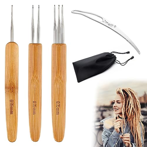 Haarverriegelungswerkzeugen für Zopf-DIY-Weberei,Dreadlock Häkelnadel Satz,Dreadlocks Häkelnadeln,Haarhäkelnadel,Dreadlock Häkelnadel Werkzeug Set,Dreadlock Häkelnadel Bambusgriff,5pcs,0,75 mm von Bavooty