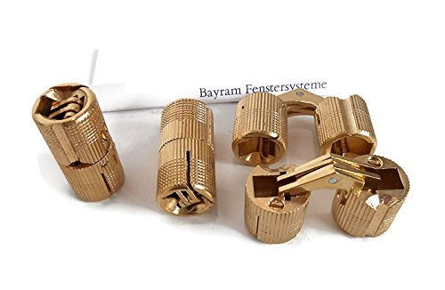 Einbohrband Zysa aus Messing | Zylinderscharnier für Holzdicke 17-22 mm Bayram® | 1 Paar Scharnier mit 180° Öffnungswinkel | unsichtbar verdeckte schanier Möbelband (12mm) von Bayram