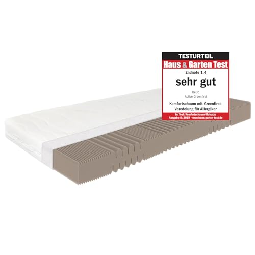 BeCo Matratze, Active Greenfirst, 90 x 200 cm, H2, Komfortschaum, Oeko-TEX Standard 100, Testsieger in Haus & Garten: SEHR GUT 1,4 (Heft 05/2019), Made in Germany, 100 Nächte Testschlafen von BeCo Matratzen GmbH & Co. KG