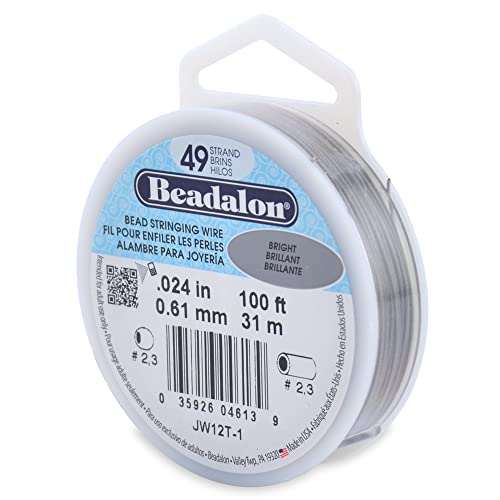 Beadalon Bead Stringing Wire 49-Strand 0.024" (0.61 mm) 100 ft (30.5 m) Bright Perlendraht, hell, Units von Beadalon