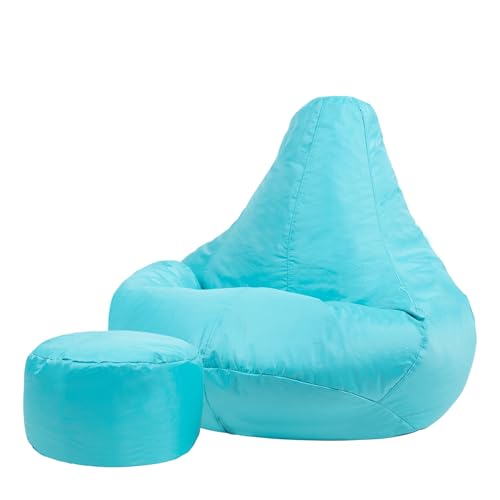 Bean Bag Bazaar Gaming Sitzsack „Recliner“, Gamer Sitzsack für Erwachsene und Kinder, Indoor Outdoor Sitzsack Sessel Gaming mit Füllung (Sitzsack + Hocker, Türkis) von Bean Bag Bazaar