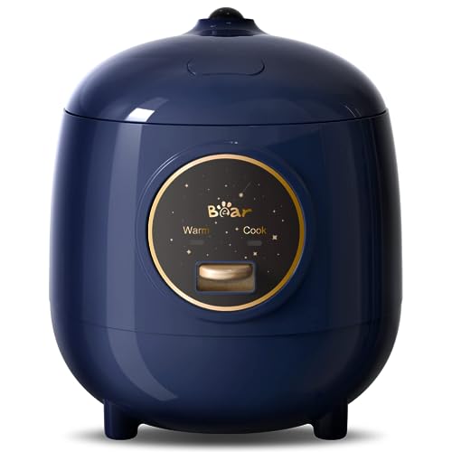 Bear 1.2L Reiskocher 2 Tassen Gekocht Kleiner Reiskocher Dampfgarer mit Abnehmbarem Antihaft-Topf One-Touch-Warmhaltefunktion Mini-Reiskocher für Getreide Veggie von Bear