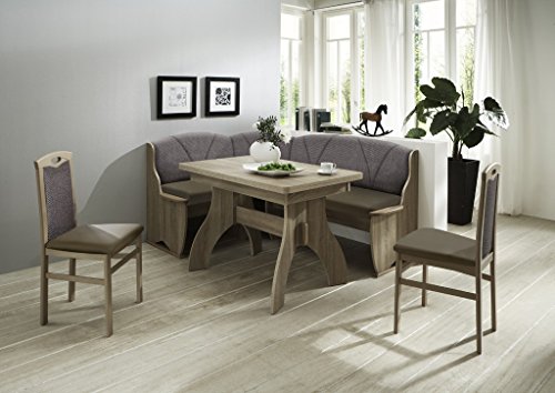 Beauty.Scouts Eckbankgruppe 'Meran' Essgruppe 172 x 132 x 89 Tisch 2 Stühle modern Sonoma Eiche Sitz Kunstleder braun Eckbank Küchentisch 4-teilig Landhaus Küche von Beauty.Scouts