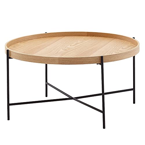 Beistelltisch Echo I rund 78x78x40cm Holz/Metall Eiche Tisch Sofatisch Wohnzimmertisch Kaffeetisch Ablage hoher Rand Fernsehtisch robust langlebig von Beauty.Scouts