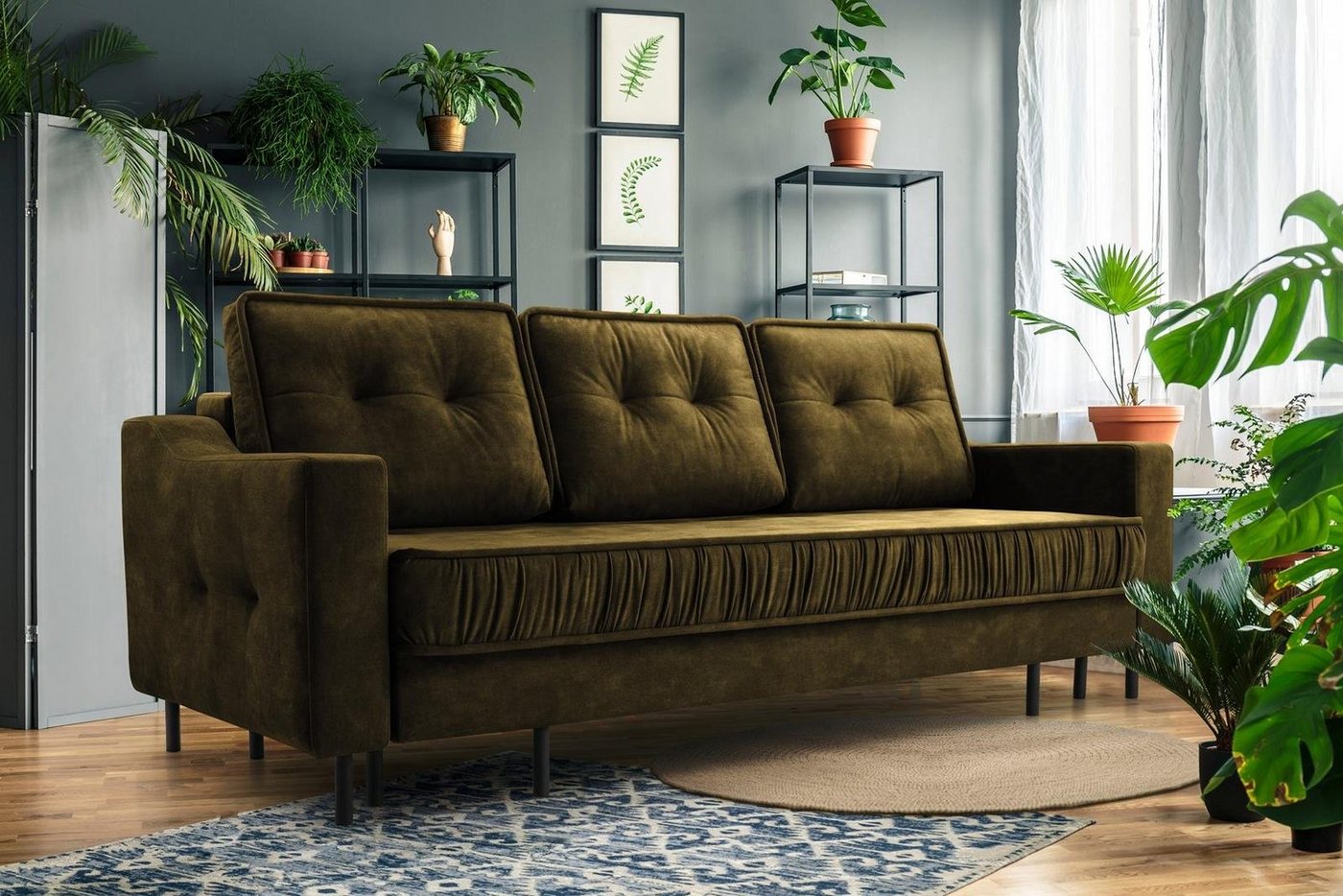 Beautysofa 3-Sitzer ALA, im skandinavisches Stil, mit hohe Metallbeine, für Wohnzimmer, Polstersofa aus Velours, mit Schlaffunktion und Bettkasten von Beautysofa