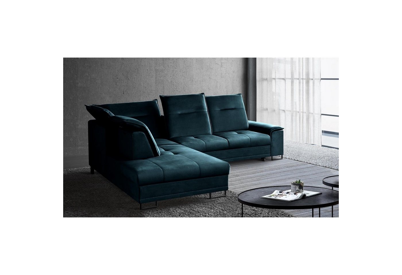 Beautysofa Ecksofa Bruno L, moderne Polsterecke aus Velours, Schlaffunktion, Bettkasten, verstellbaren Kopfstützen, verschiebbare Rückenlehne, stilvoll Corner Sofa für Wohnzimmer von Beautysofa