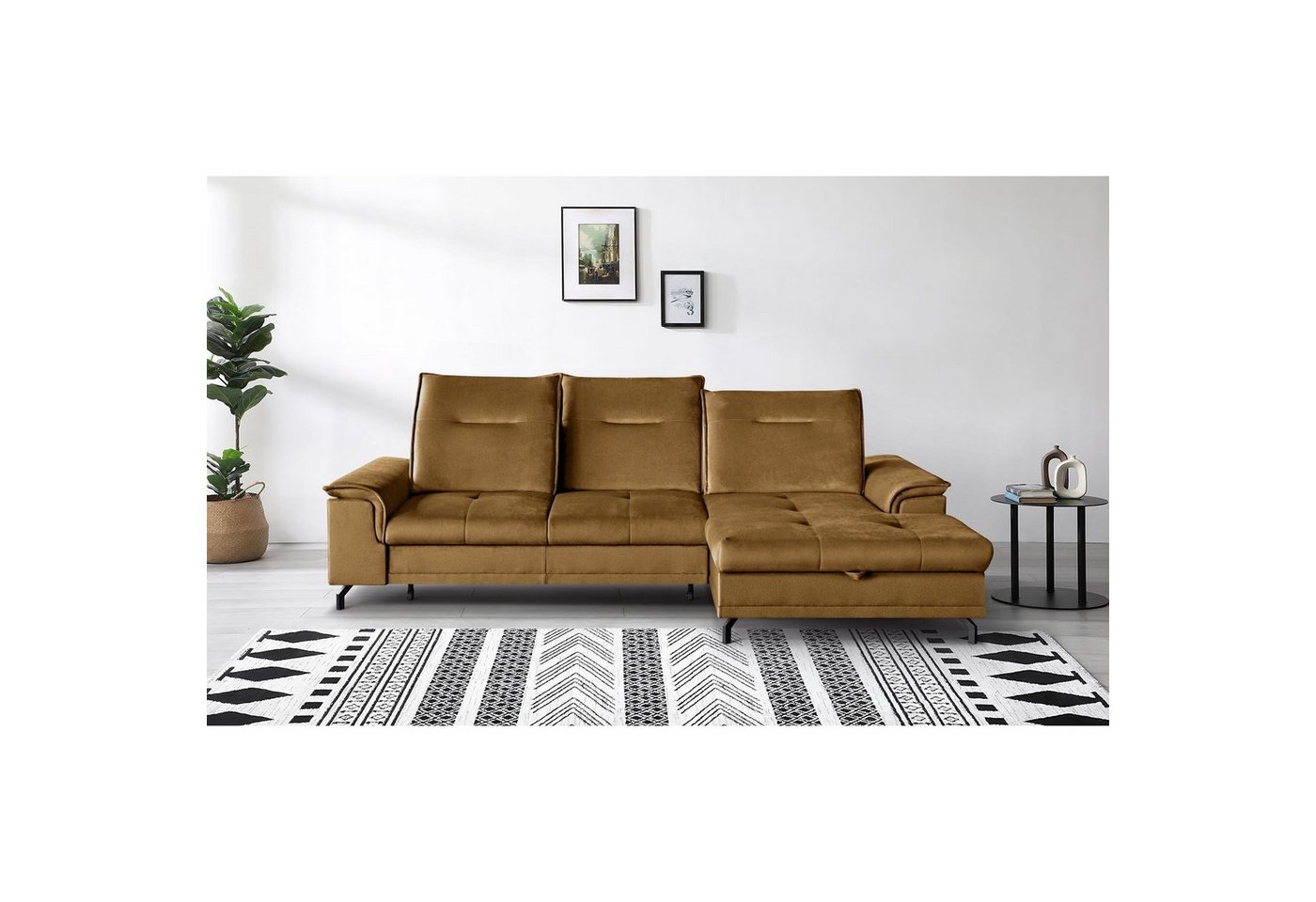 Beautysofa Ecksofa Bruno mini, moderne Ecke mit verstellbaren Kopfstützen, Sitztiefenverstellung, aus velours, kleine Corner Schlafsofa mit Bettkasten von Beautysofa