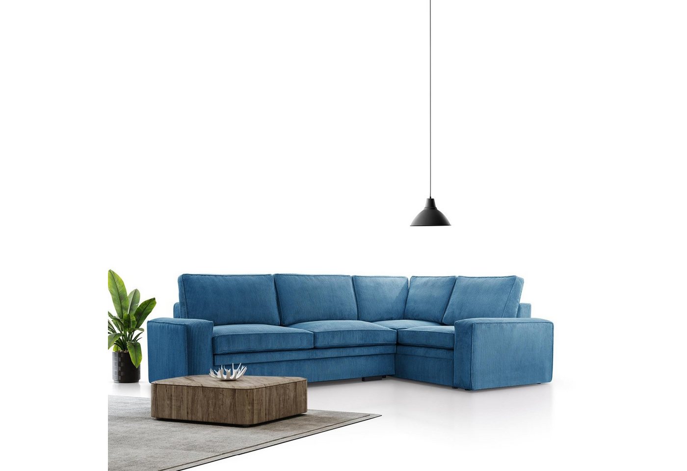 Beautysofa Ecksofa Tobias, mit Bettfunktion, Bettkasten, Velourstoff mit Cord-Struktur, L-Form Corner Sofa, Polstersofa für Wohnzimmer, Ottomane rechts oder links montierbar von Beautysofa