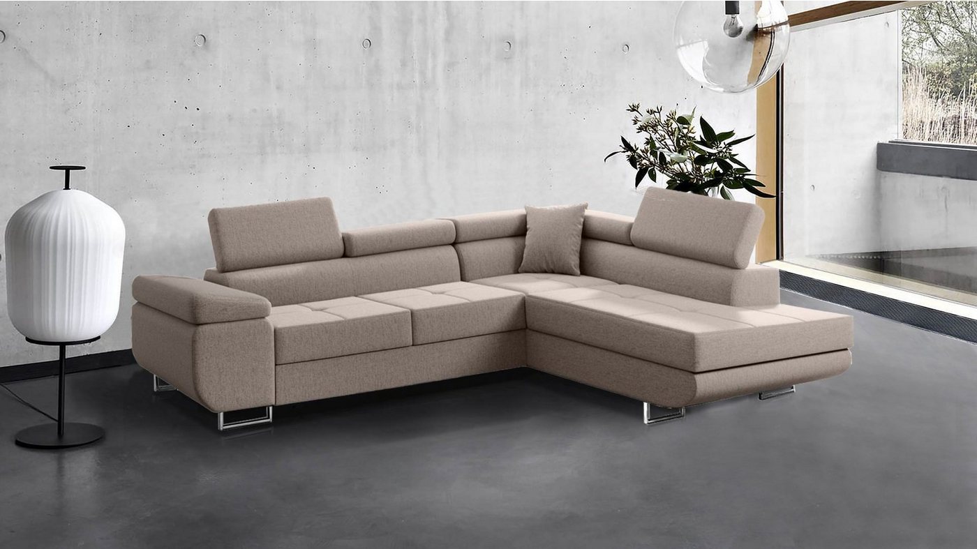 Beautysofa Ecksofa Vild, Eckcouch im modernes Stil, Stilvoll Eckcouch, Einstellbare Kopfstützen, inklusive Shlaffunktion und Bettkasten von Beautysofa