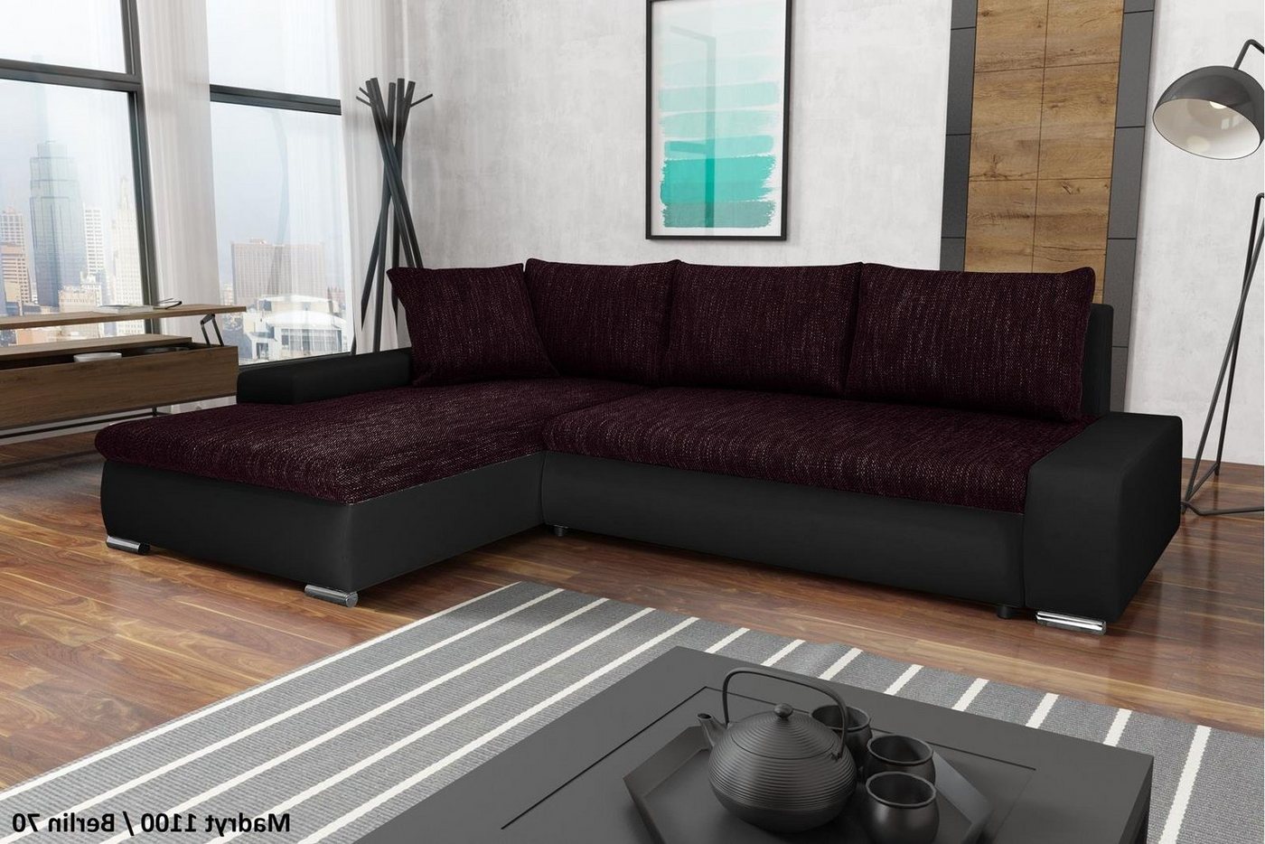 Beautysofa Polsterecke Teo, L-Form Ecke Spfa Relaxcouch, Polsterecke mit Schlaffunktion Bettkasten, stilvoll Wohnzimmersofa aus Webstoff und Kunstleder von Beautysofa