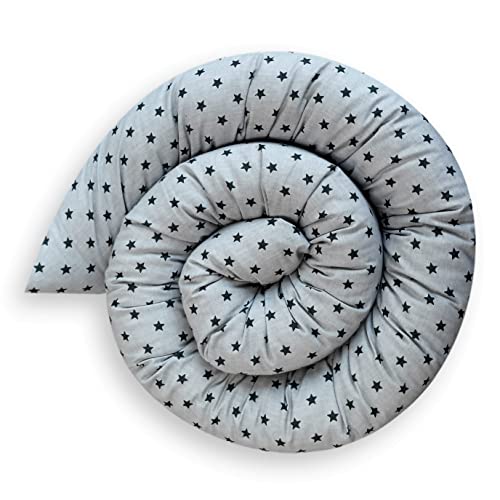 Bebeloo Bettschlange Bettkissen Seitenschläferkissen Nackenrolle Schlafkissen Kuschelschlange Stillkissen Zierkissen Zugluftstopper Body Pillow Baumwolle (Sternchen Graphit, 250 cm) von Bebeloo