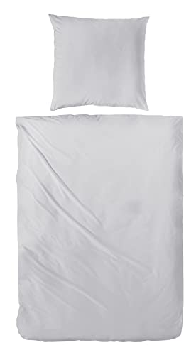 Beddress - Luxus-Satin-Bettwäsche, Uni Silber, 135x200 + 80x80 cm, 100% gekämmte Baumwolle, OekoTex von Beddress