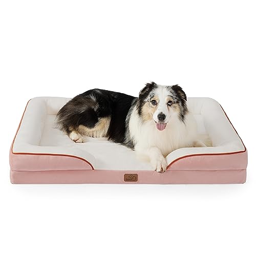 Bedsure orthopädisches Hundebett Ergonomisches Hundesofa - 106x80 cm Hundecouch mit eierförmiger Kistenschaum für große Hunde, waschbar rutschfest Hundebetten, rosa von Bedsure