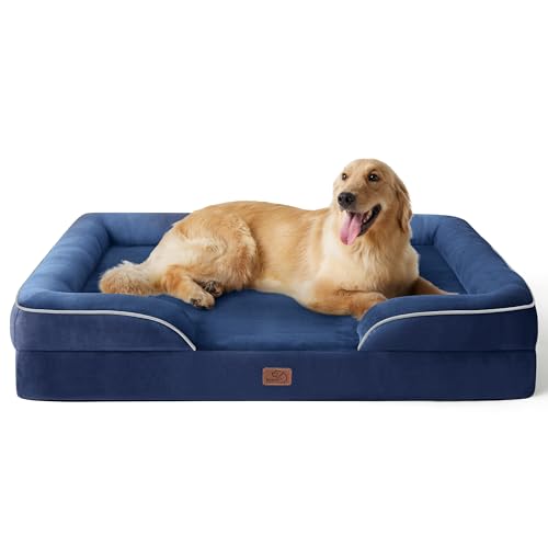 Bedsure orthopädisches Hundebett Ergonomisches Hundesofa - 122x89 cm Hundecouch mit eierförmiger Kistenschaum für große Hunde, waschbar rutschfest Hundebetten, Navyblau von Bedsure