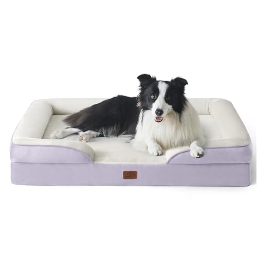 Bedsure orthopädisches Hundebett Ergonomisches Hundesofa - 89x63 cm Hundecouch mit eierförmiger Kistenschaum für mittlere Hunde, waschbar rutschfest Hundebetten, Hellviolett von Bedsure