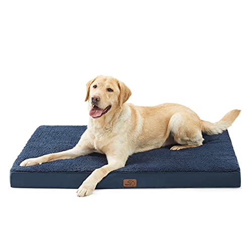 Bedsure orthopädisches Hundebett Grosse Hunde - 112x81x7.6cm Hundekissen flauschig Hundematte waschbar Hundematratze in Navyblau für große Hunde von Bedsure