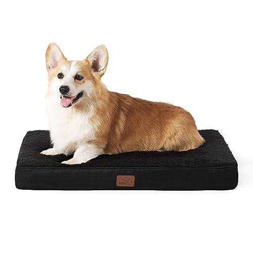 Bedsure orthopädisches Hundebett mittelgroße Hunde - 89x56x7.6cm Hundekissen flauschig Hundematte waschbar Hundematratze in schwarz für mittelgroße Hunde von Bedsure