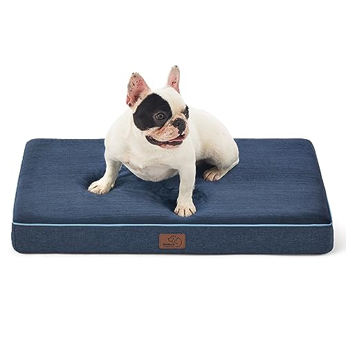 Bedsure orthopädisches Hundekissen kleine Hunde - 61x41x8cm waschbares Hundebett mit 2 in 1 Memoryschaum, kuscheliges Hundematte Hundematratze in größe, Navyblau von Bedsure