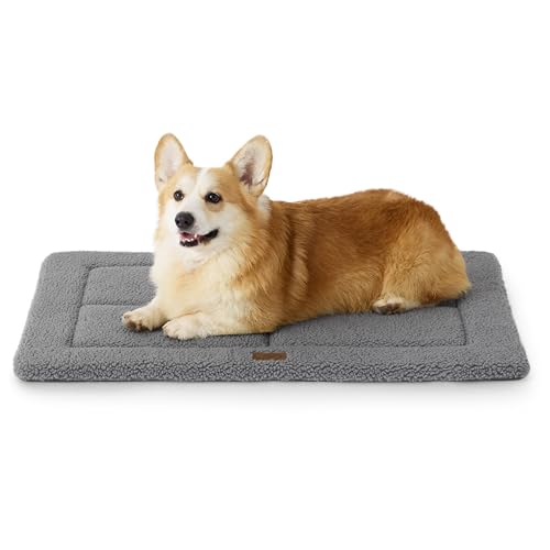 Bedsure waschbar Hundematte Mittelgroße Hunde - 89x58 cm Hundekissen mittelgroße Hunde mit hochdichter Schaumstofffüllung, Sherpa-Plüsch waschbar Hundematratze, grau von Bedsure