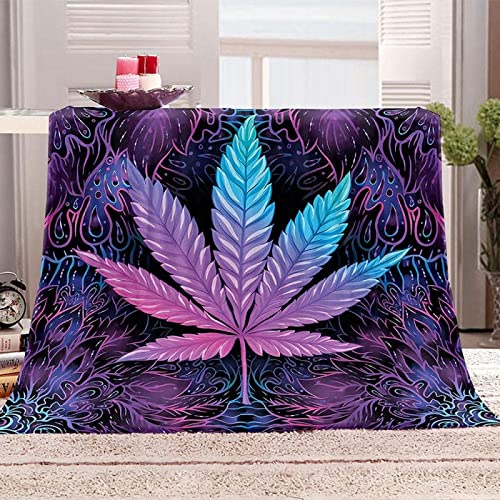 Kuscheldecke Marihuana-Blatt Flanell Fleecedecke 150x200, 3D Pflanze Wohndecke Violett Sofadecke Couchdecke Tagesdecke Flauschig Weiche Mikrofaser, für Bett & Sofa von Bedsure