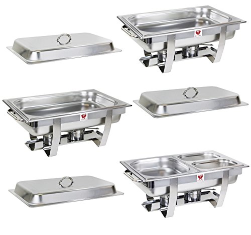 Beeketal 3er Chafing Dish Set 'BCD-3' Profi Gastro Speisewärmer Set aus Edelstahl - Lieferumfang: 3x Grundgestell, 3x Wasserbecken, 3x Deckel, 6x Brennpaste Behälter, 5x Gastronorm Behälter von Beeketal