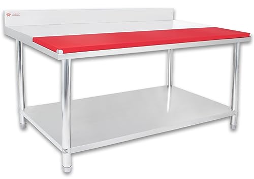 Beeketal 'BAZ200a' Gastro Edelstahl Arbeitstisch 200 x 80 cm mit PE Schneidbrett und Aufkantung, Tisch bis 170 kg belastbar, Profi Gastro Küchentisch mit großer Ablagefläche und justierbaren Füßen von Beeketal