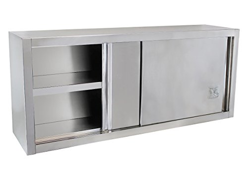 Beeketal 'BWS140' Gastro Küchen Wandhängeschrank aus Edelstahl mit auf Rollen gelagerte Schiebetüren, Hängeschrank mit fest verbautem Einlegeboden - Außenabmessungen (L/B/H): ca. 1400 x 400 x 650 mm von Beeketal