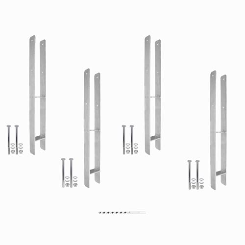 1 Set bestehend aus 4 H-Pfostenträger feuerverzinkt, extra lang, 6 mm / 800 mm für 90 mm Pfosten, inkl. Befestigungsset und Schlangenbohrer von BefestigungsFuchs