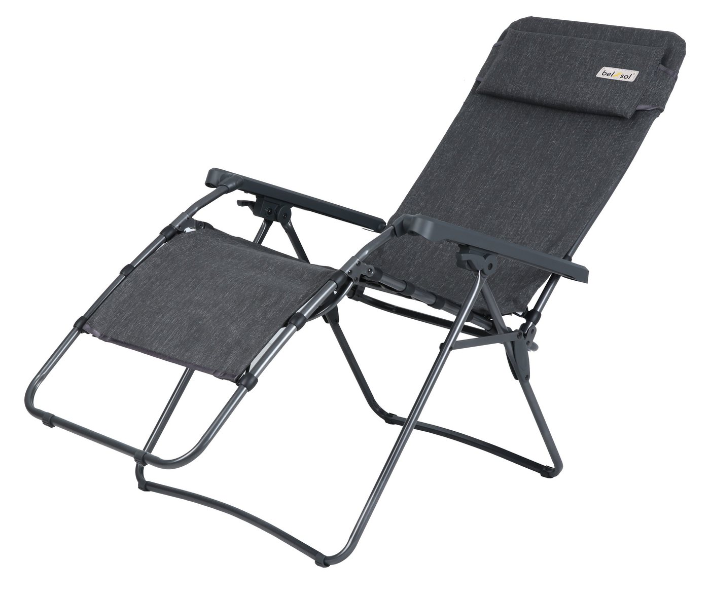 Bel-Sol Gartenliege Relaxliege anthrazit Liegestuhl Sonnenliege XL Relaxsessel Relaxstuhl, Relaxsessel mit Kopfkissen, stufenlos verstellbar, klappbar, 110 kg Tragkraft, Camping von Bel-Sol