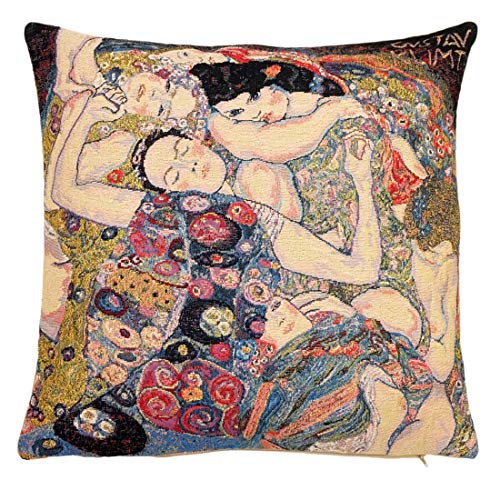 Belgian Tapestrie edle Kissenhülle, The Virgins nach Gustav Klimt, Zierkissenhülle 45 X 45 cm, Gobelin Cushion von BelgianTapestries