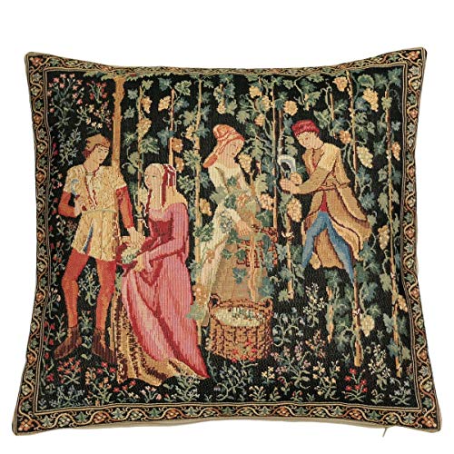 Belgian Tapestrie edle Kissenhülle, Zierkissenhülle 50 x 50 cm, Mittelalter Gobelin Cushion (Weinlese) von BelgianTapestries