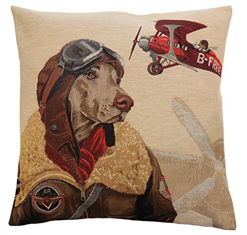 BelgianTapestries edle Kissenhülle, Zierkissenhülle 45 X 45 cm, Dogpilot red Gobelin Cushion von BelgianTapestries