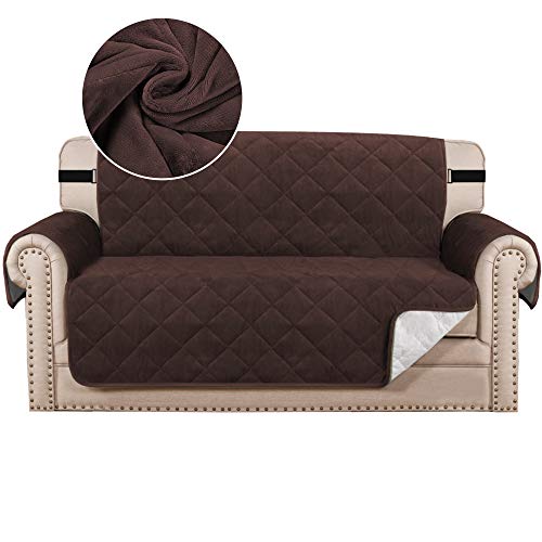 BellaHills Dicke Samt Sofabezüge Plüsch Couchbezug für 2 Kissen Sofa Schonbezug Schutz vor Haustieren Hunde mit Rutschfester Unterseite und breiterem Gummiband (2 Sitzer, Braun) von BellaHills