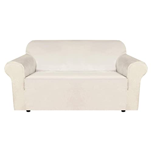 BellaHills Echte Samt Couchbezug für Sofa Schonbezüge Samt Plüsch Möbelbezug Ultra Stretch Sofabezüge Möbelschutz mit elastischem Boden (2-Sitzer, Elfenbein) von BellaHills